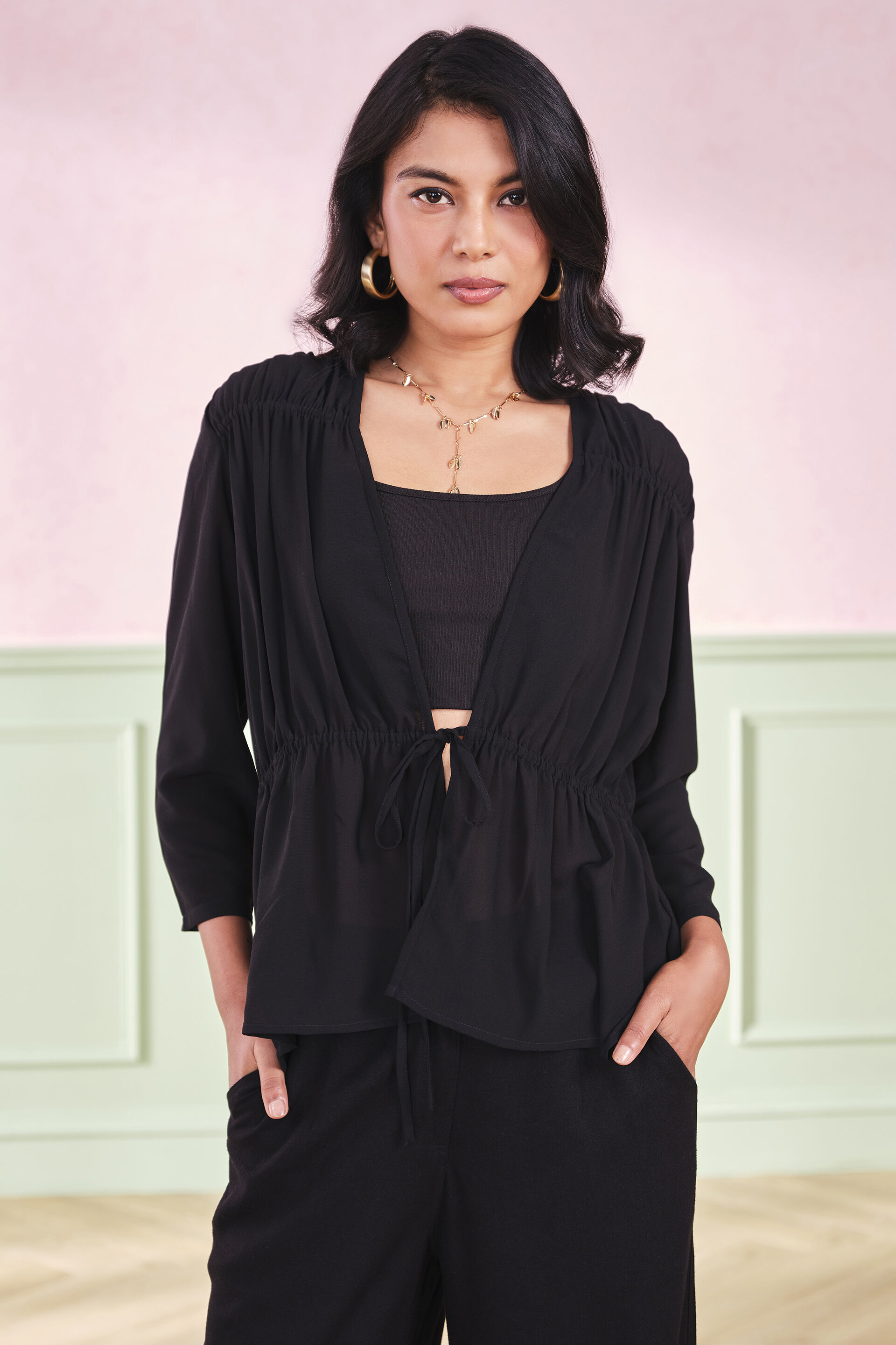 Dreamy Ruffle Shrug, Black, image 1